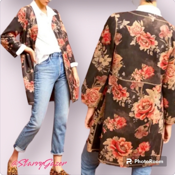 Anthropologie Jackets & Blazers - Solitaire x Anthropologie Faux Suede Open Front Floral Trench Coat